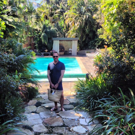 Brent heading poolside at Gaia